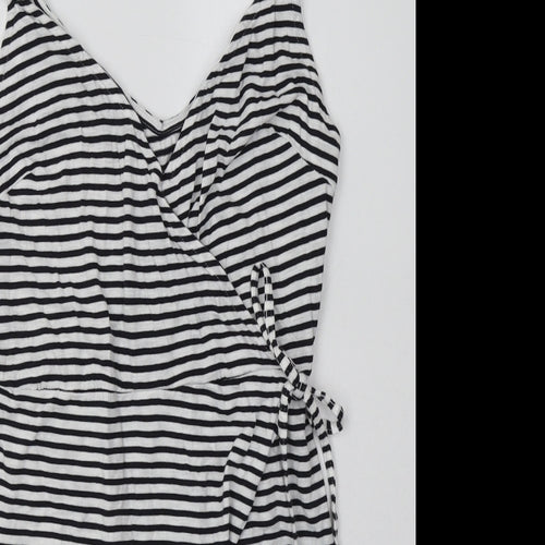 H&M Womens Black Striped Coir Bodycon  Size M  V-Neck Pullover