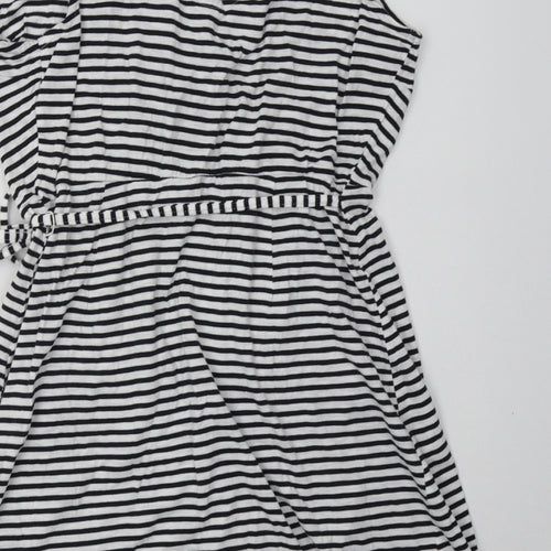 H&M Womens Black Striped Coir Bodycon  Size M  V-Neck Pullover