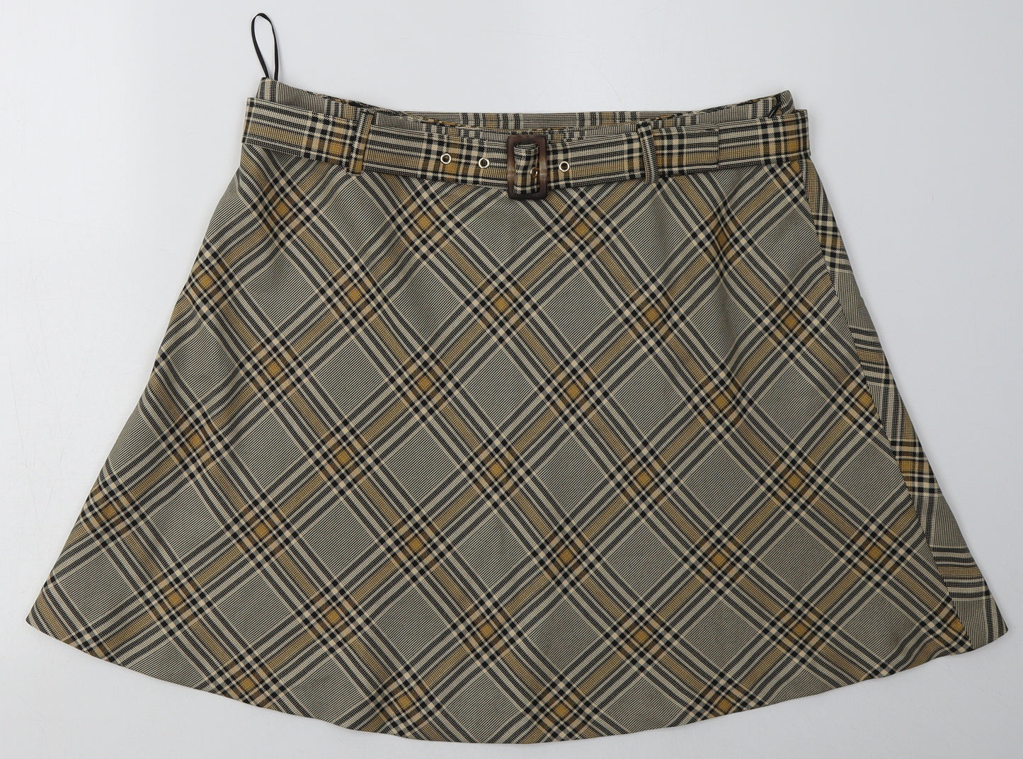 Peacocks Womens Brown Check Polyester A-Line Skirt Size 16