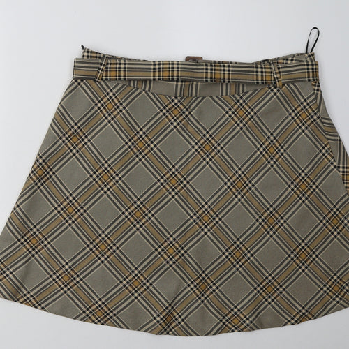 Peacocks Womens Brown Check Polyester A-Line Skirt Size 16