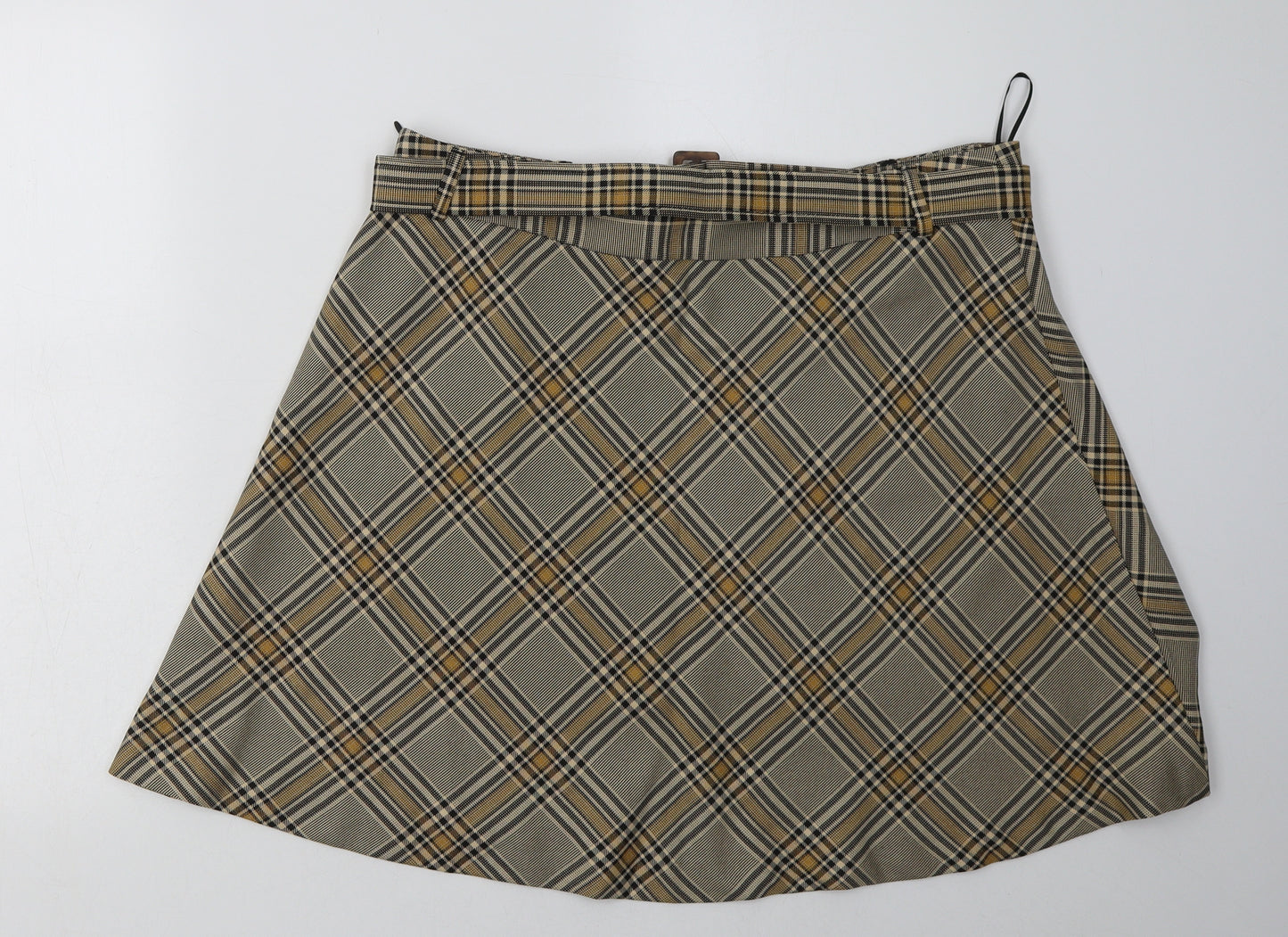 Peacocks Womens Brown Check Polyester A-Line Skirt Size 16