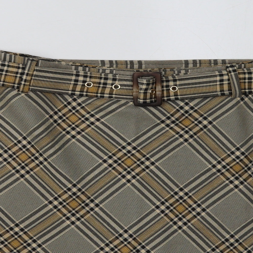 Peacocks Womens Brown Check Polyester A-Line Skirt Size 16