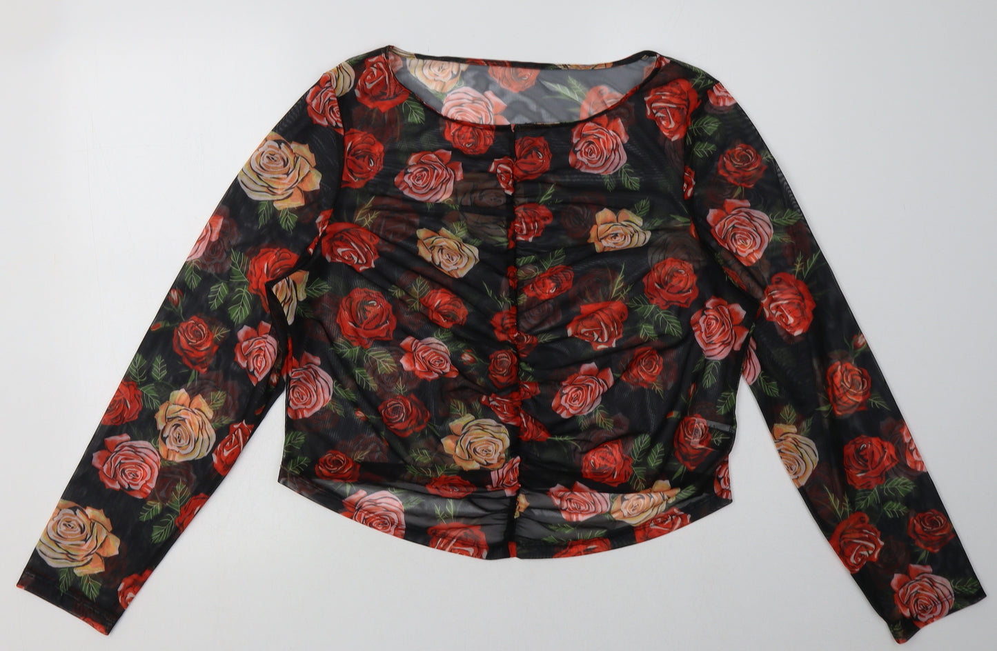 SheIn Womens Red Floral Polyester Cropped Blouse Size 4XL Crew Neck