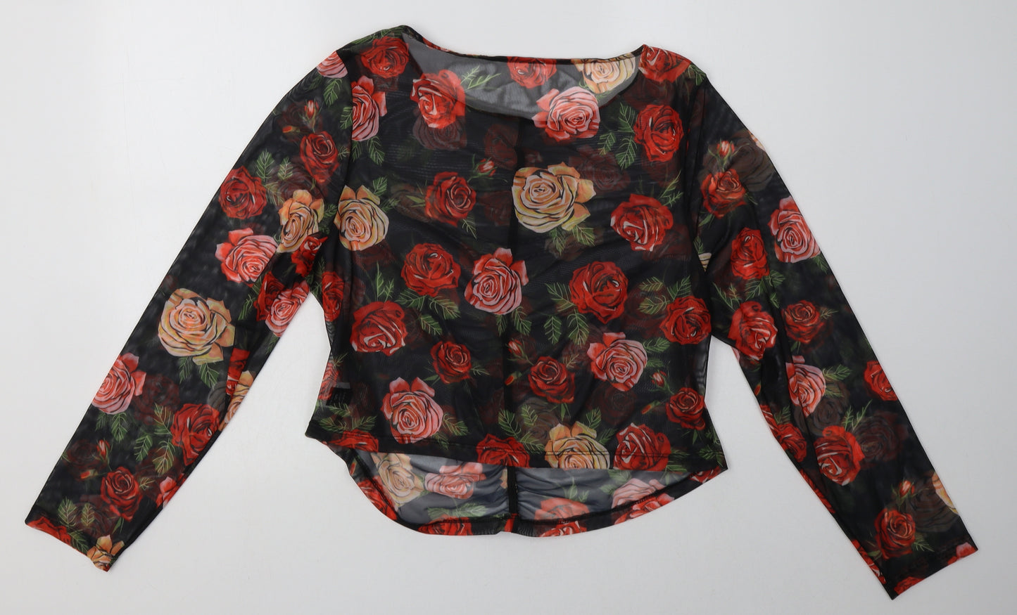 SheIn Womens Red Floral Polyester Cropped Blouse Size 4XL Crew Neck