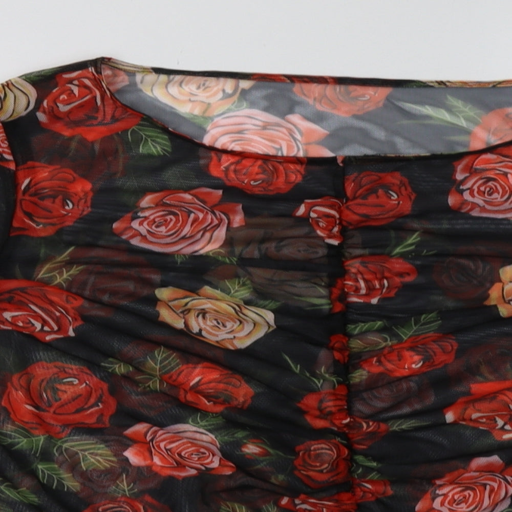 SheIn Womens Red Floral Polyester Cropped Blouse Size 4XL Crew Neck