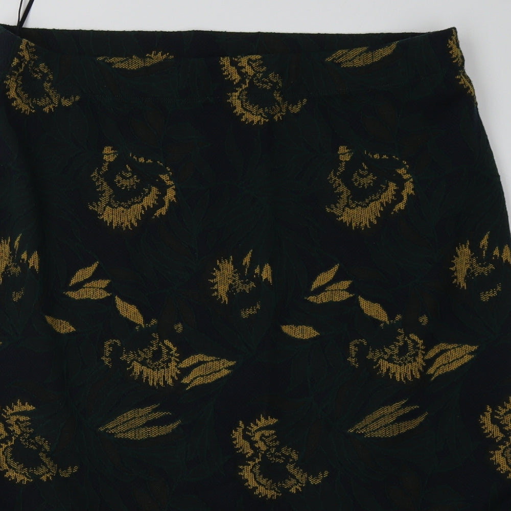 sainsburys Womens Green Geometric Polyester A-Line Skirt Size 16