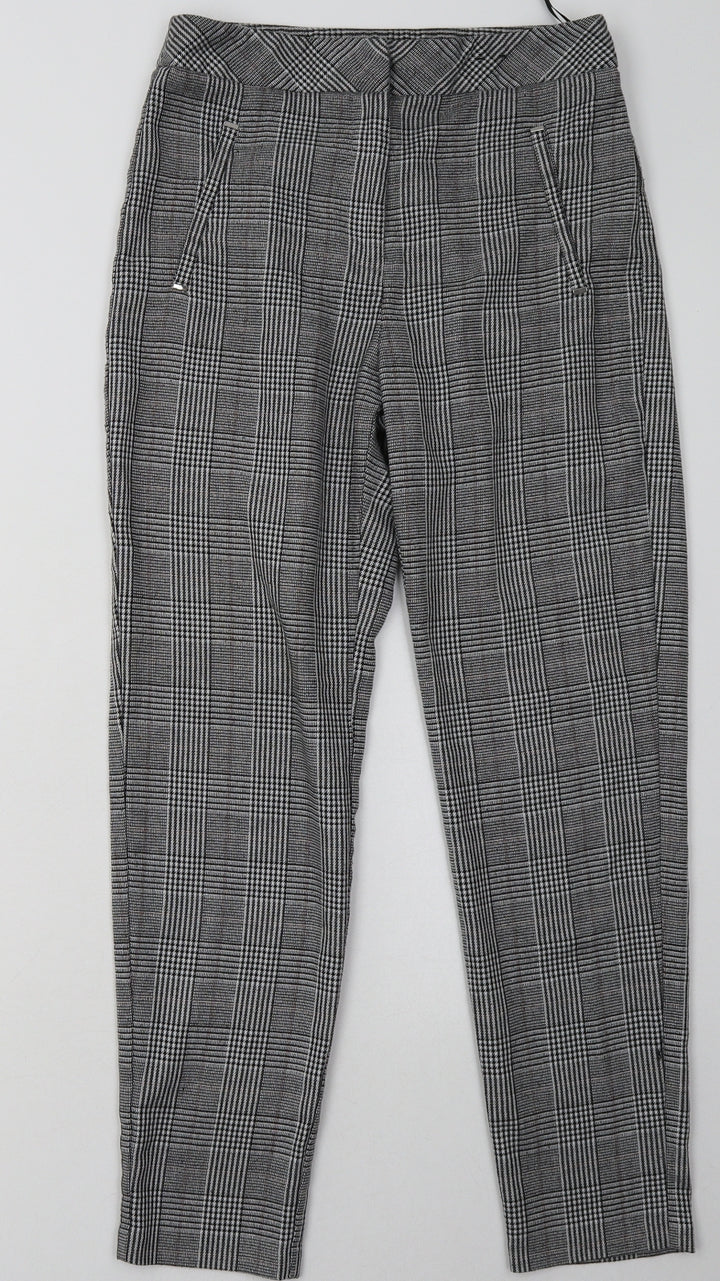 F&F Womens Grey Check Polyester Trousers Size 6 L28 in Regular Hook & Eye