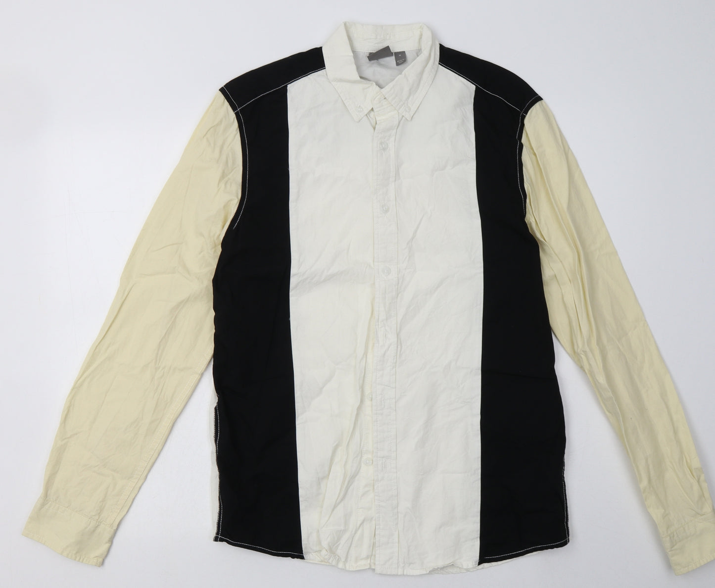 ASOS Mens Yellow Striped Cotton  Button-Up Size M Collared Button