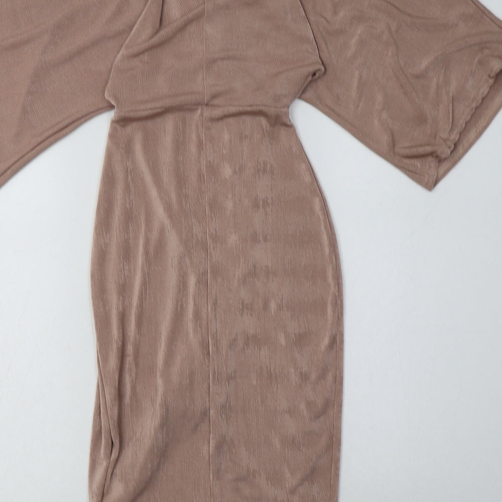 PRETTYLITTLETHING Womens Pink  Patent Leather Bodycon  Size 8  V-Neck Pullover