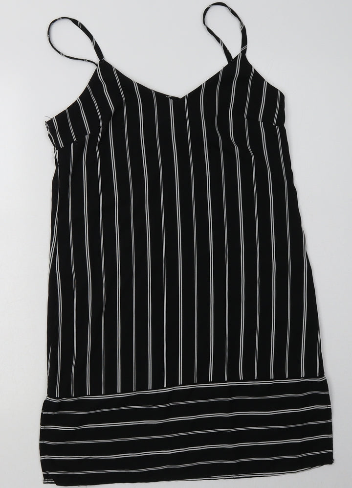 FOREVER 21 Womens Black Striped Polyester A-Line Size S V-Neck Pullover