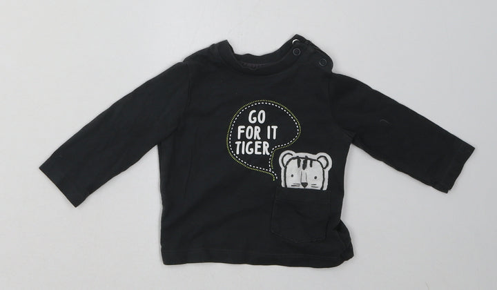 F&F Boys Grey Cotton Basic Casual Size 0-3 Months Crew Neck Pullover - go for it tiger