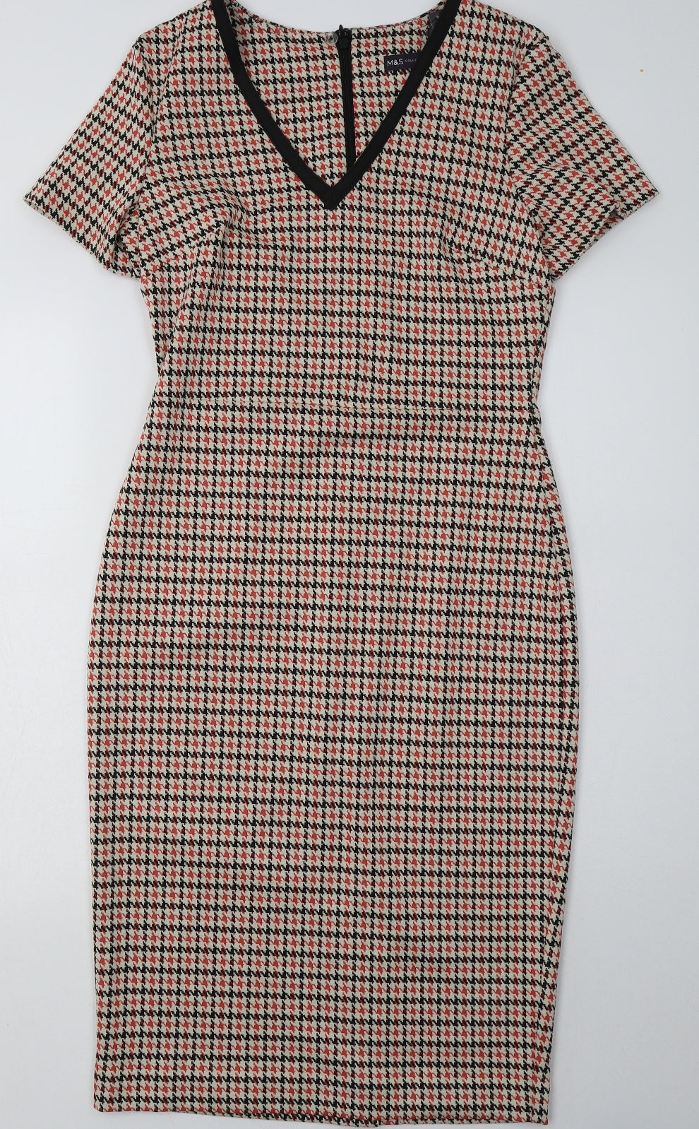 Marks and Spencer Womens Red Geometric Polyester A-Line  Size 10  V-Neck Zip