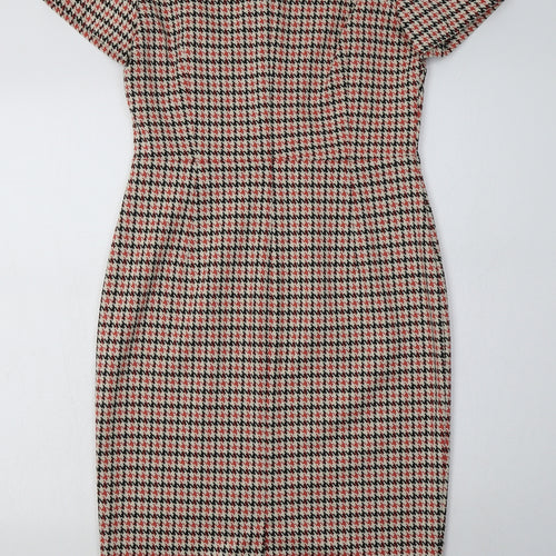 Marks and Spencer Womens Red Geometric Polyester A-Line  Size 10  V-Neck Zip