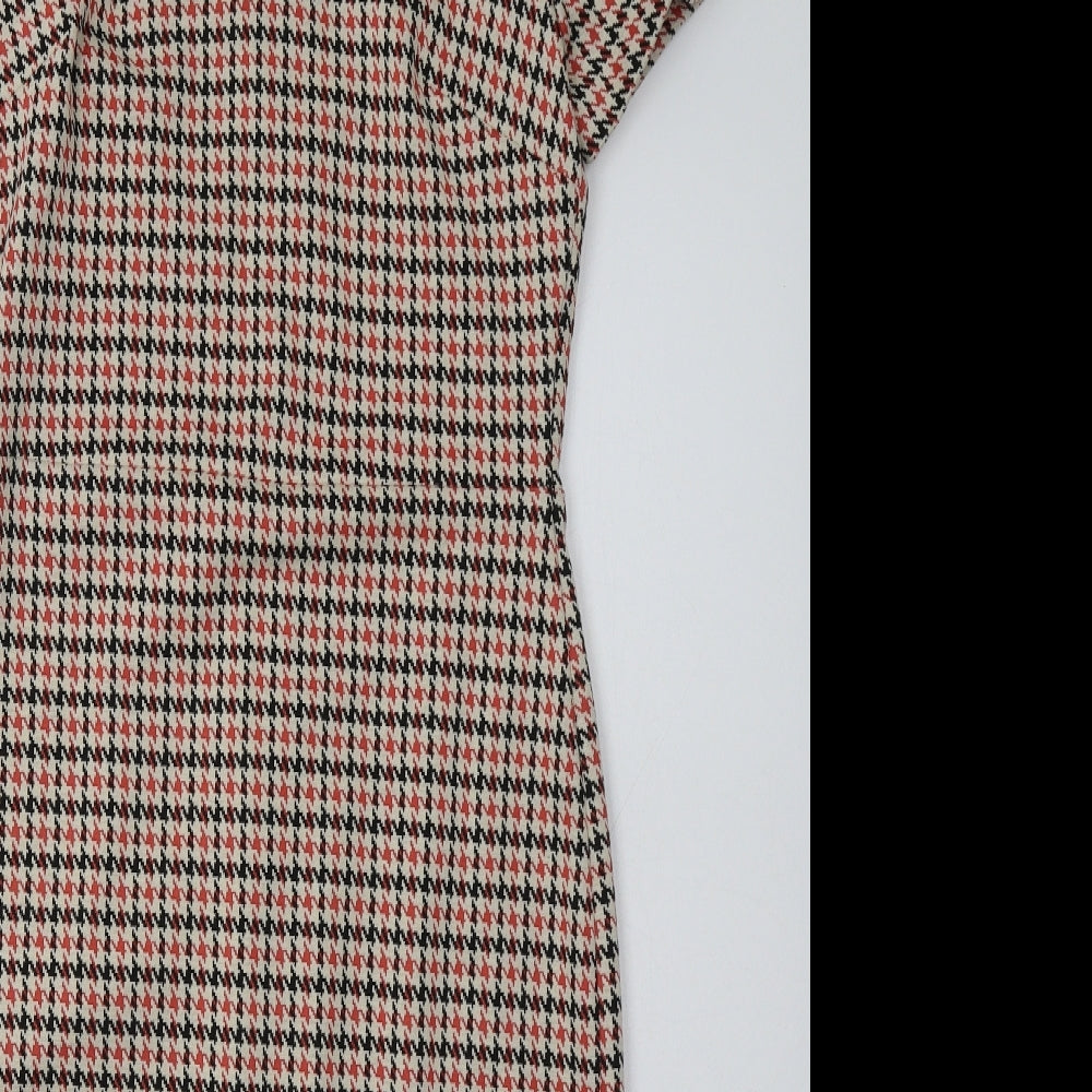 Marks and Spencer Womens Red Geometric Polyester A-Line  Size 10  V-Neck Zip