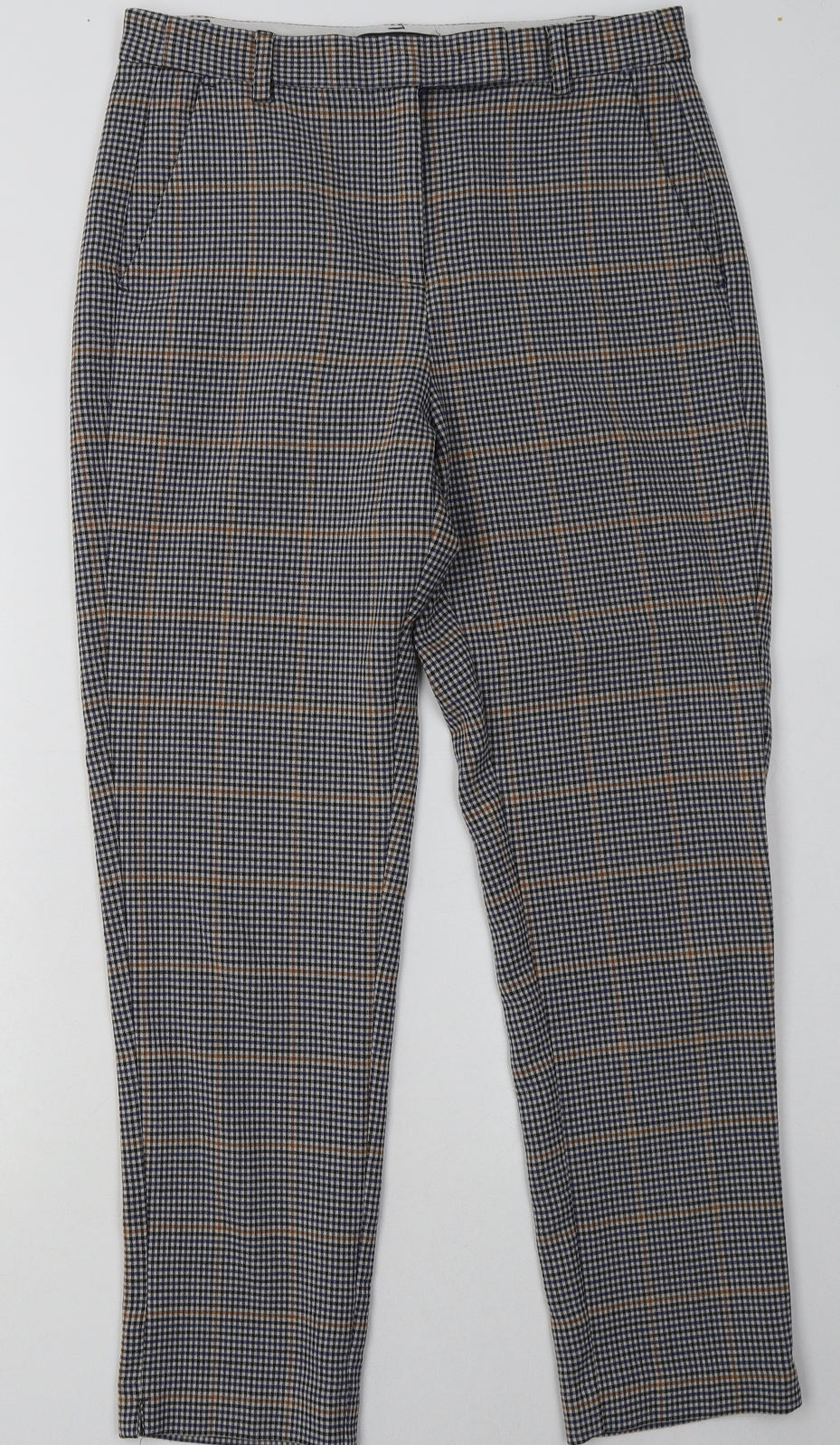 Marks and Spencer Womens Blue Check Polyester Capri Trousers Size 10 L30 in Regular Hook & Eye