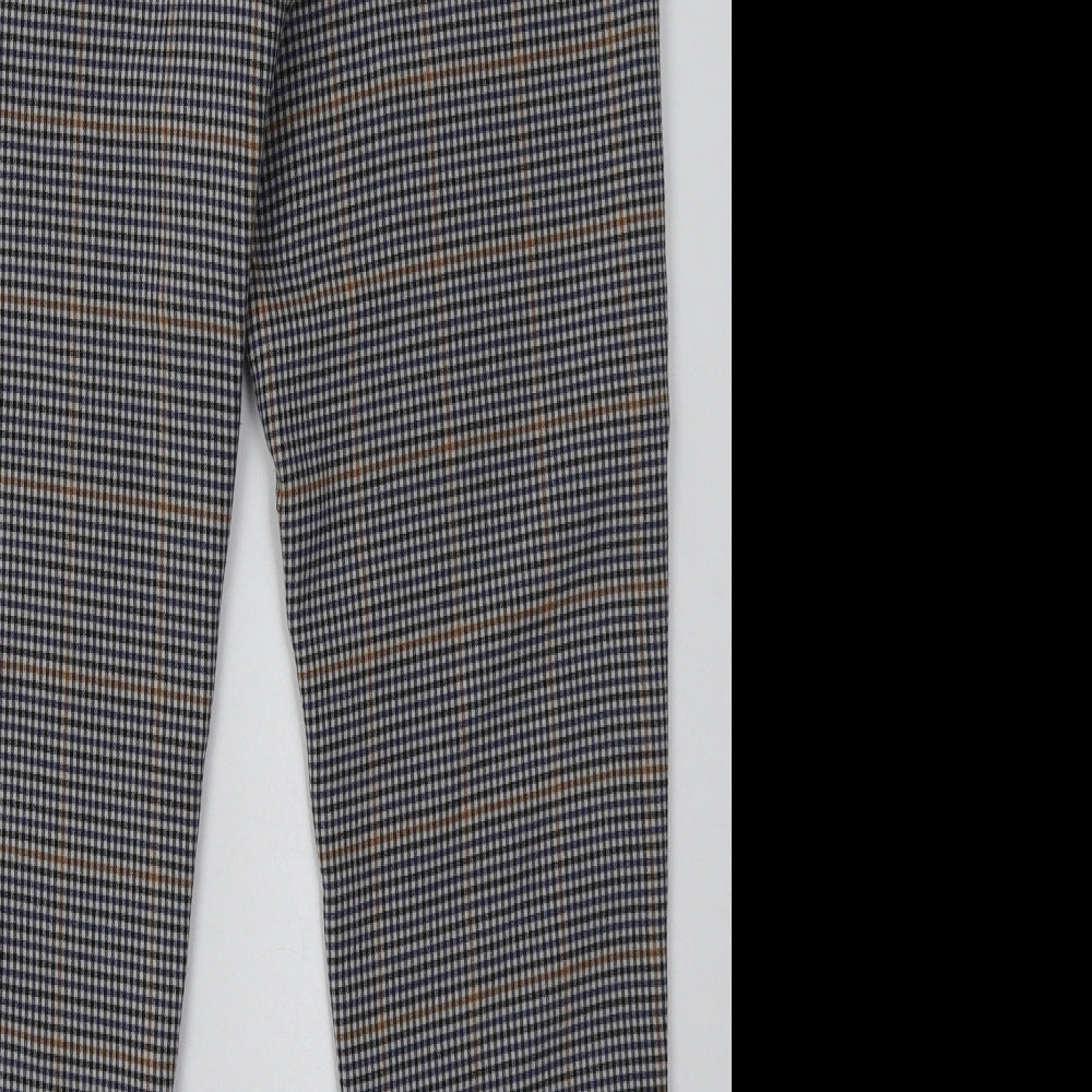 Marks and Spencer Womens Blue Check Polyester Capri Trousers Size 10 L30 in Regular Hook & Eye