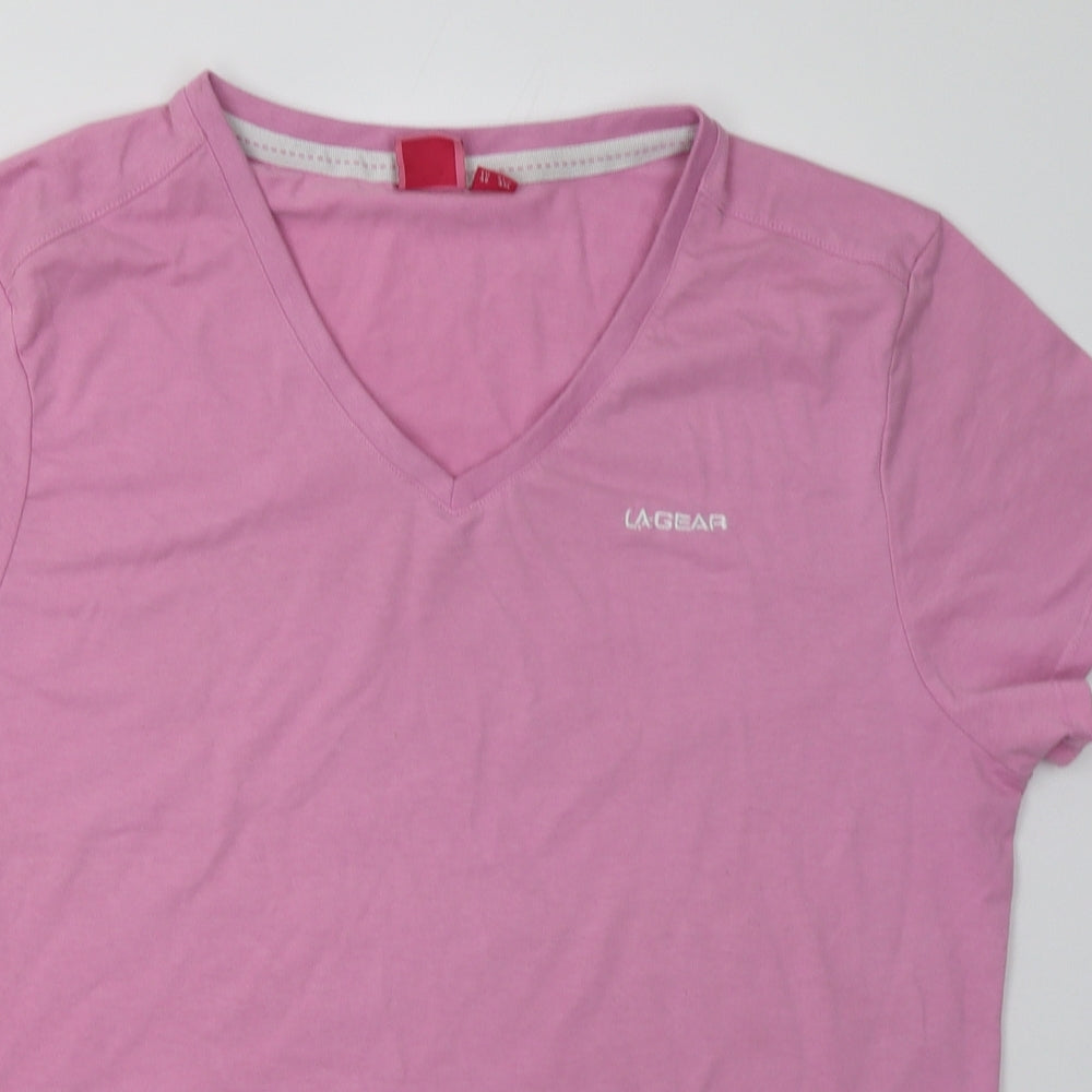 LA Gear Womens Purple  Polyester Basic T-Shirt Size 20 V-Neck