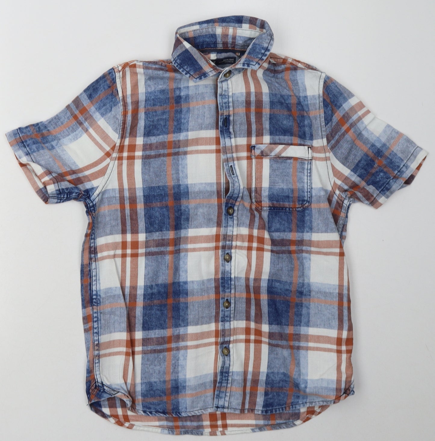 NEXT Boys Blue Check Cotton Basic Button-Up Size 11 Years Collared Button