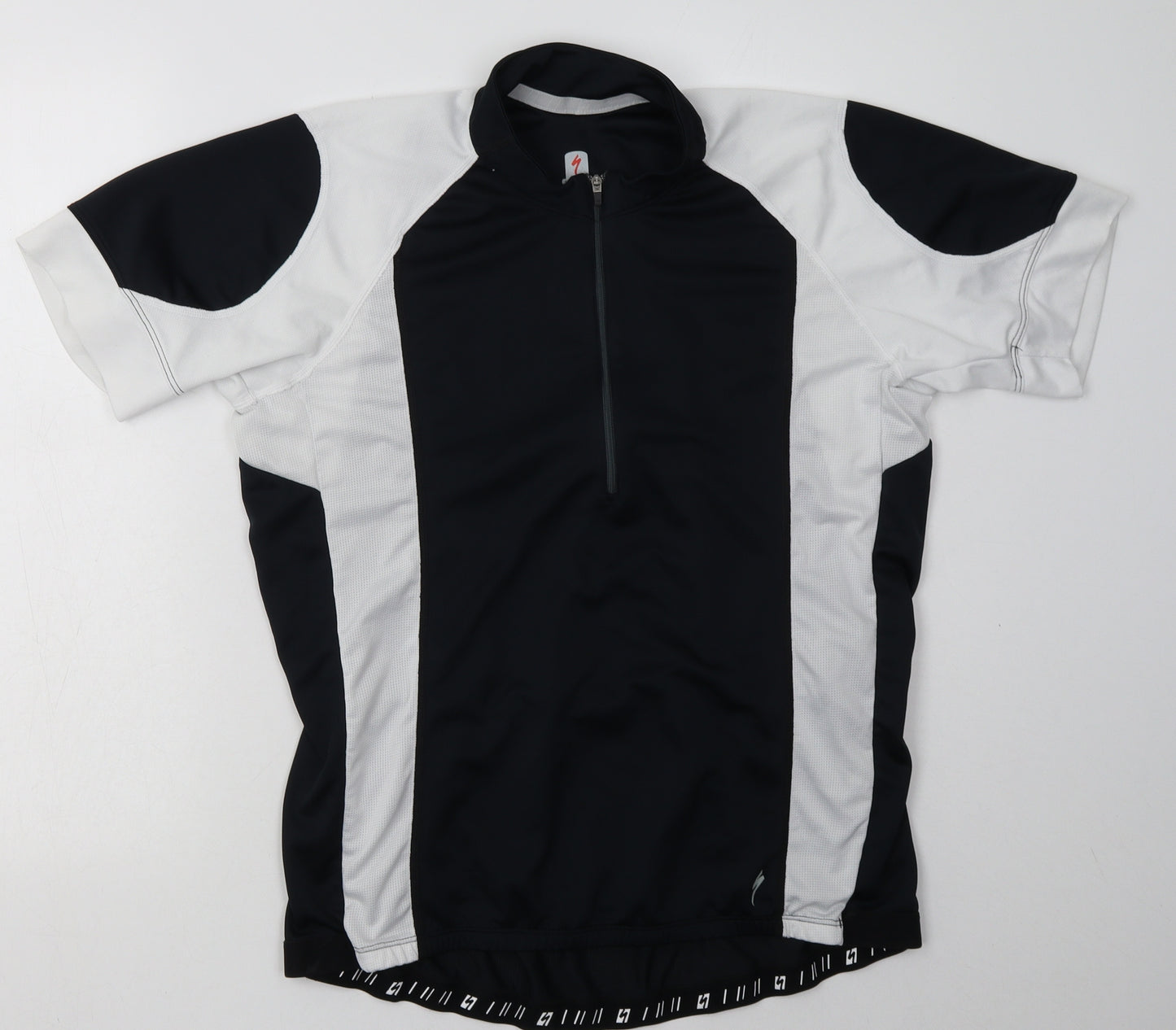 Specialized Mens Black Striped Polyester Basic T-Shirt Size L High Neck Zip
