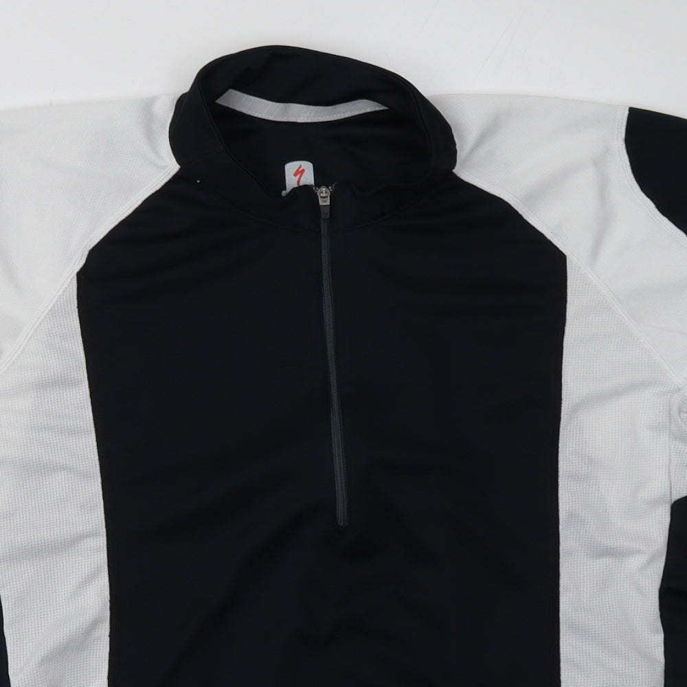 Specialized Mens Black Striped Polyester Basic T-Shirt Size L High Neck Zip