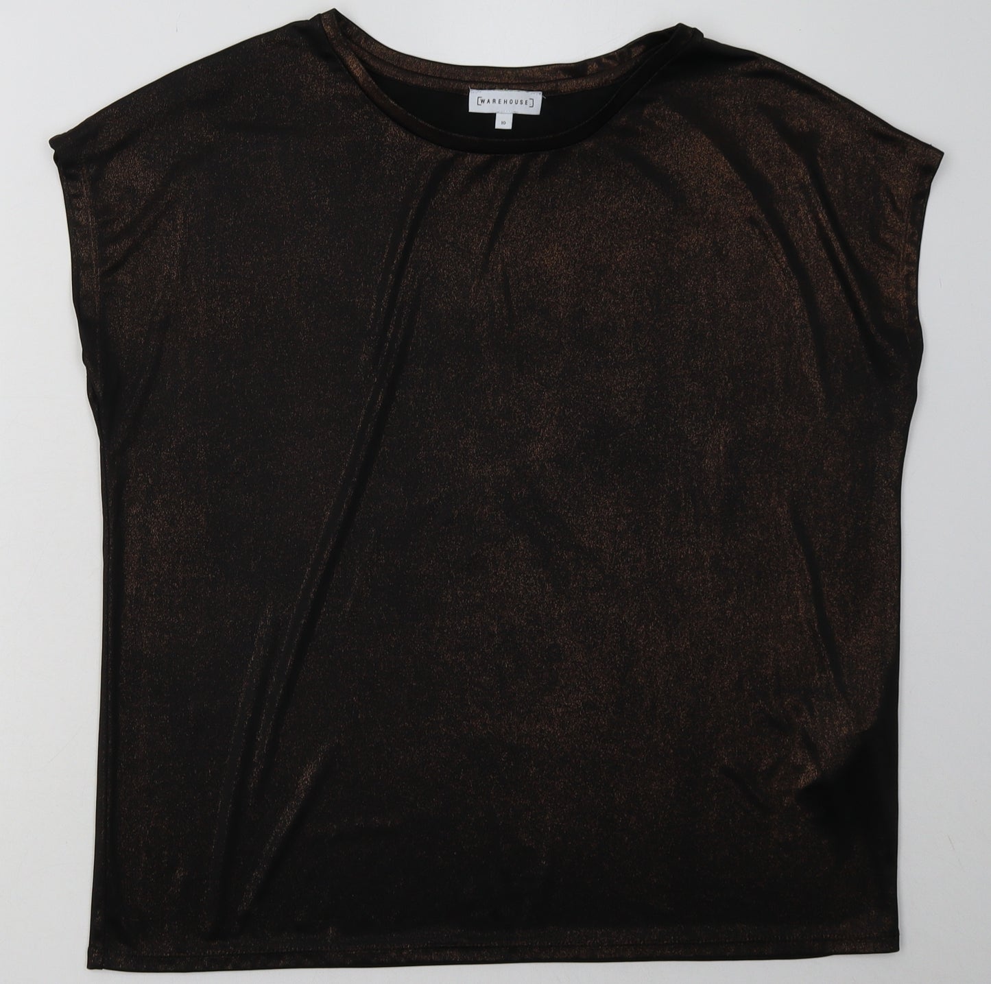 Warehouse Womens Gold  Polyester Basic T-Shirt Size 10 Crew Neck