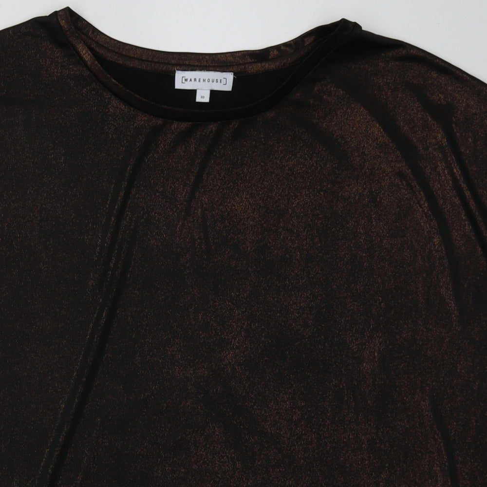 Warehouse Womens Gold  Polyester Basic T-Shirt Size 10 Crew Neck
