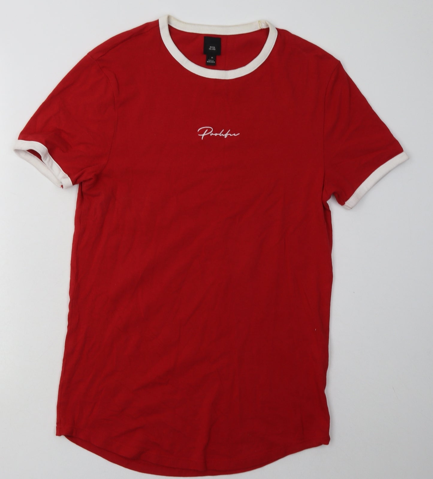 River Island Mens Red  Cotton  T-Shirt Size M Crew Neck