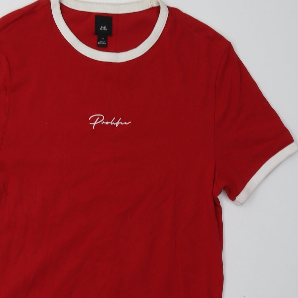 River Island Mens Red  Cotton  T-Shirt Size M Crew Neck