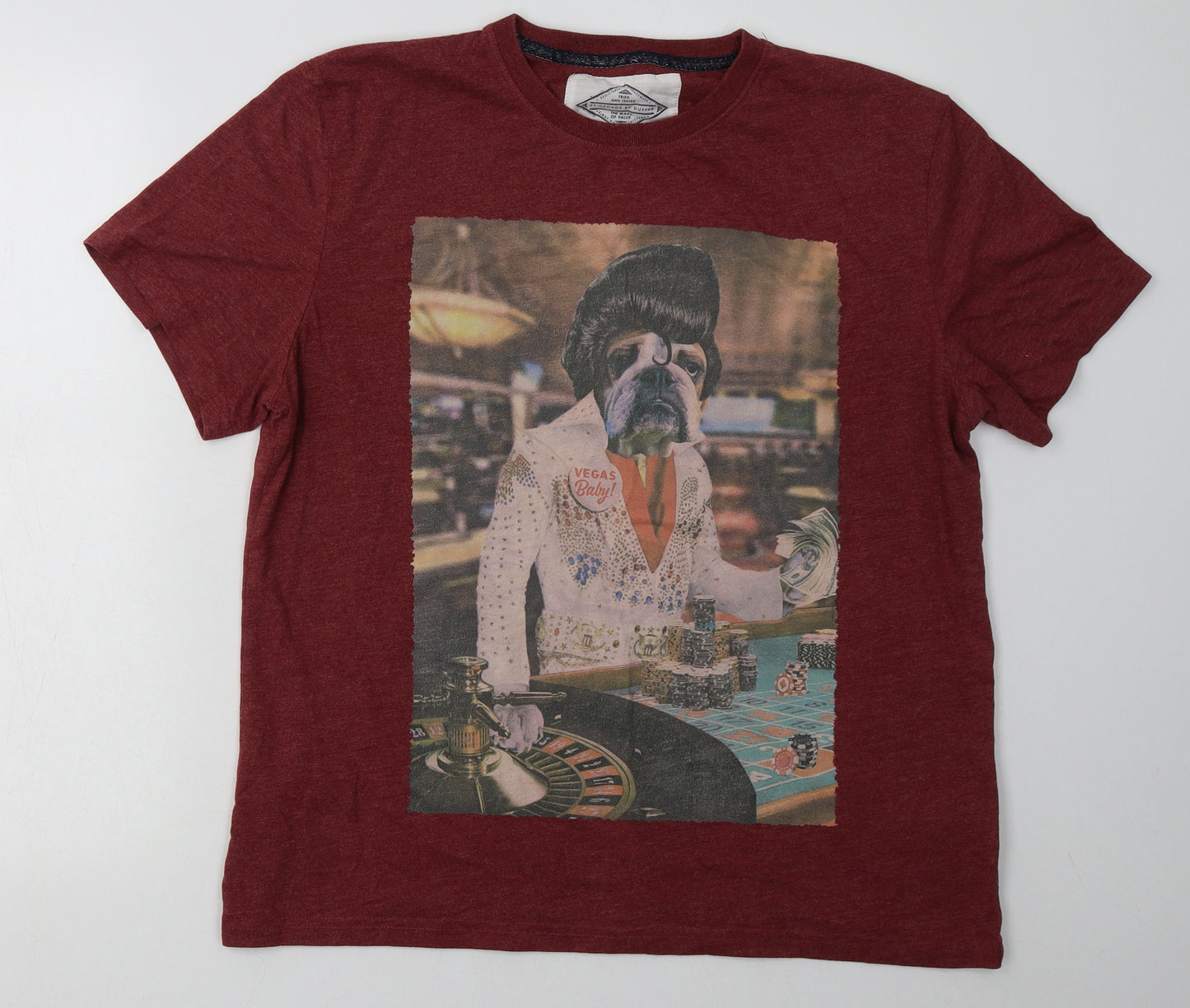 Debenhams Mens Red  Cotton  T-Shirt Size L Crew Neck
