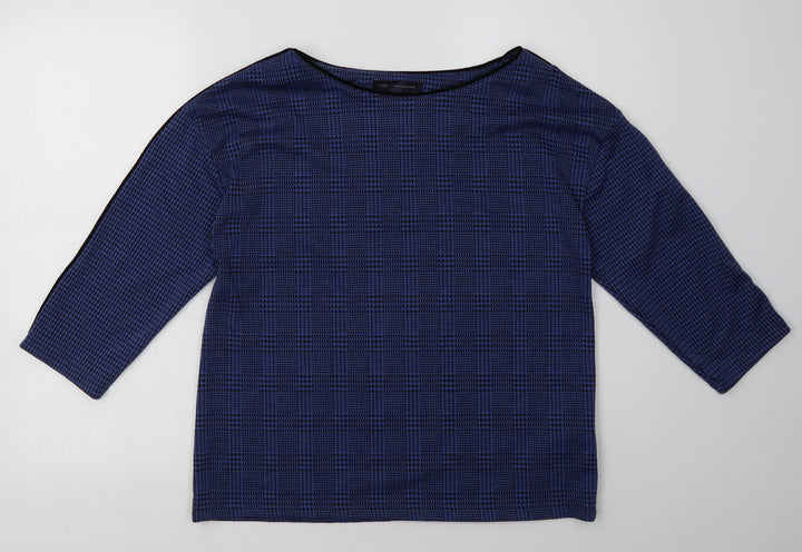 Marks and Spencer Womens Blue Check Polyester Pullover Sweatshirt Size 12 Pullover