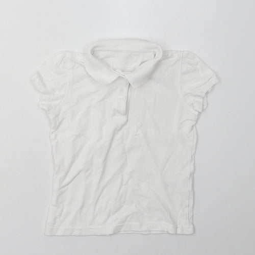 George Girls White  Cotton Basic Polo Size 5-6 Years Collared Button - School Wear