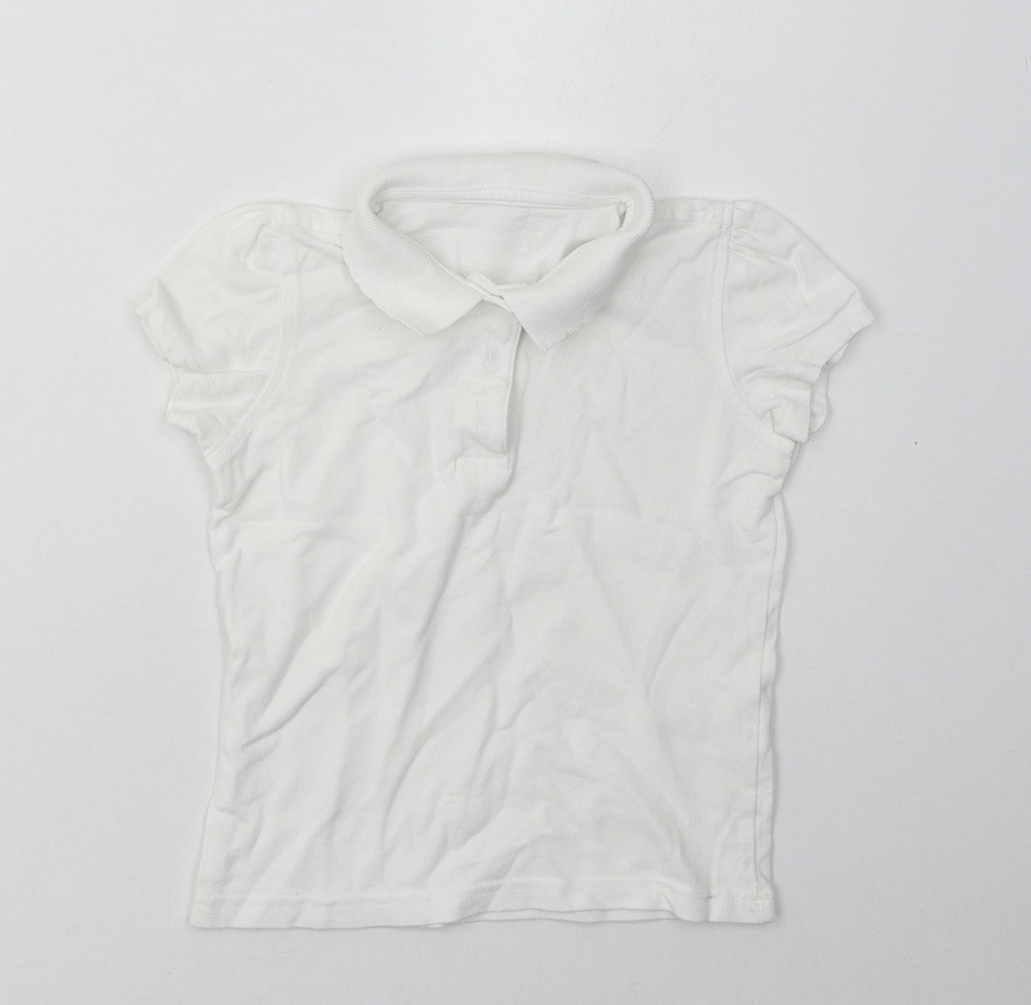 George Girls White  Cotton Basic Polo Size 5-6 Years Collared Button - School Wear