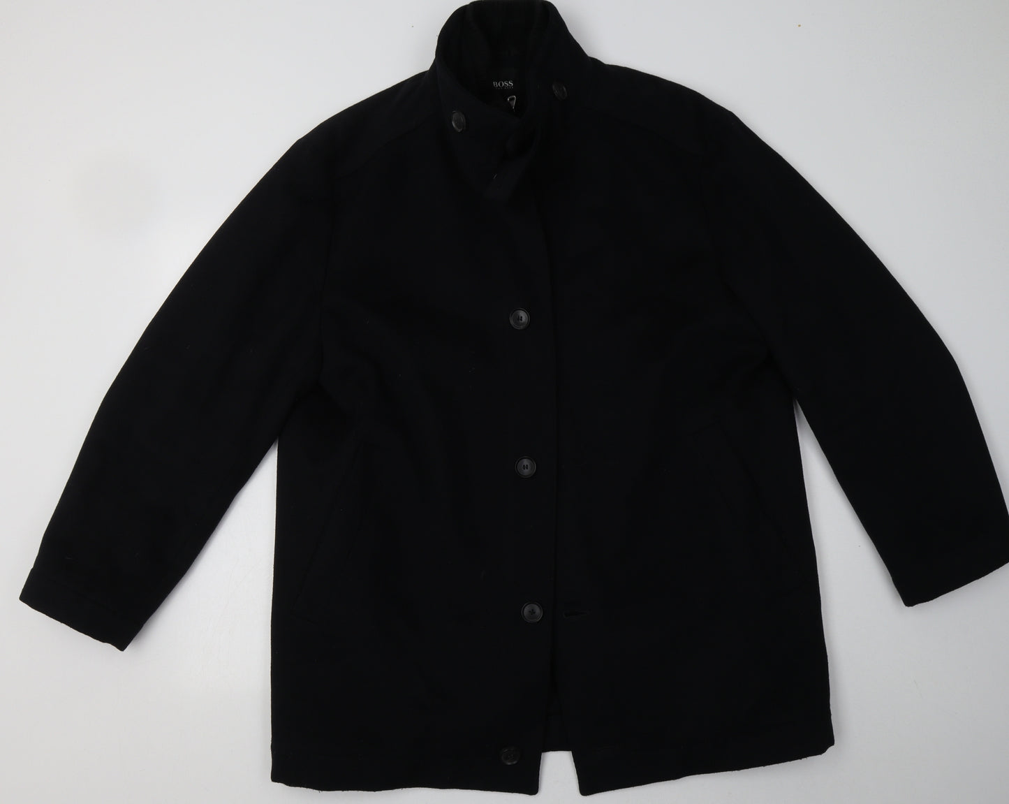 HUGO BOSS Mens Black   Overcoat Coat Size L  Zip