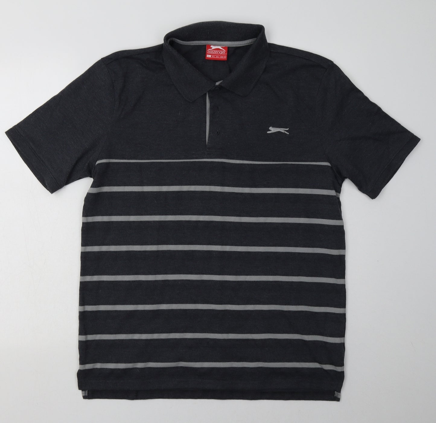Slazenger Mens Grey Striped Polyester  Polo Size L Collared Button