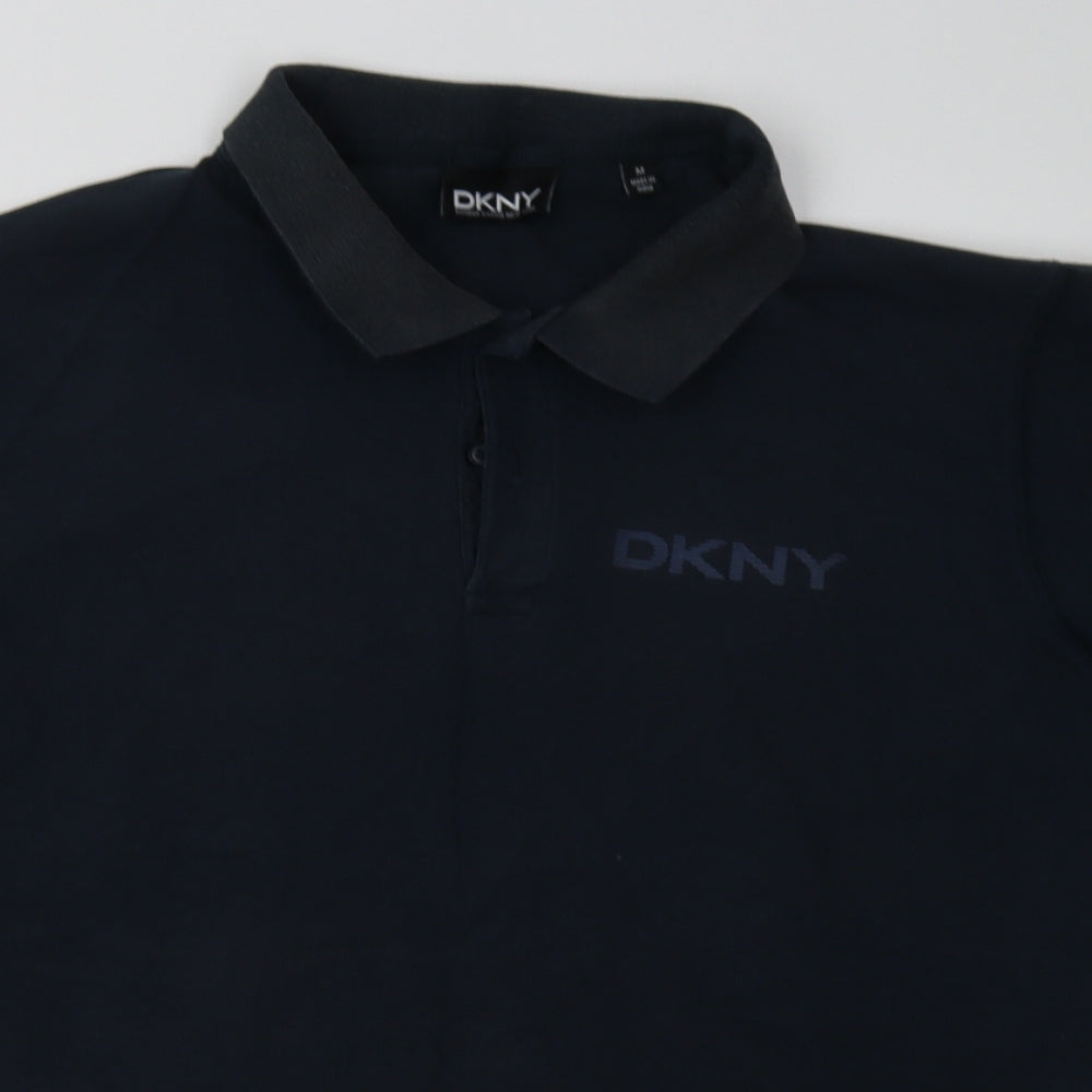 DKNY Mens Blue  Cotton  Polo Size M Collared Button