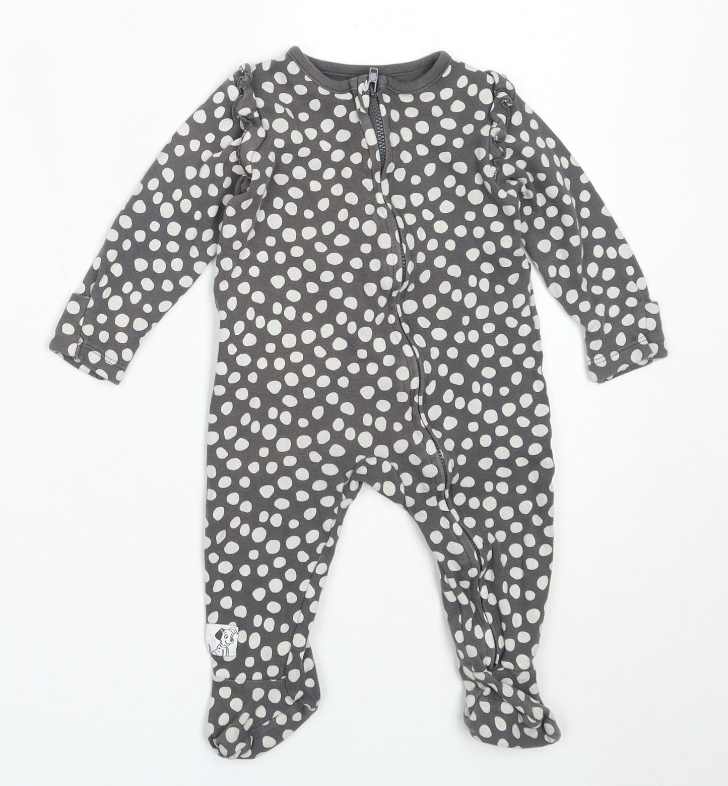 George Baby Grey Animal Print Cotton Babygrow One-Piece Size 6-9 Months   - 101 Dalmatians