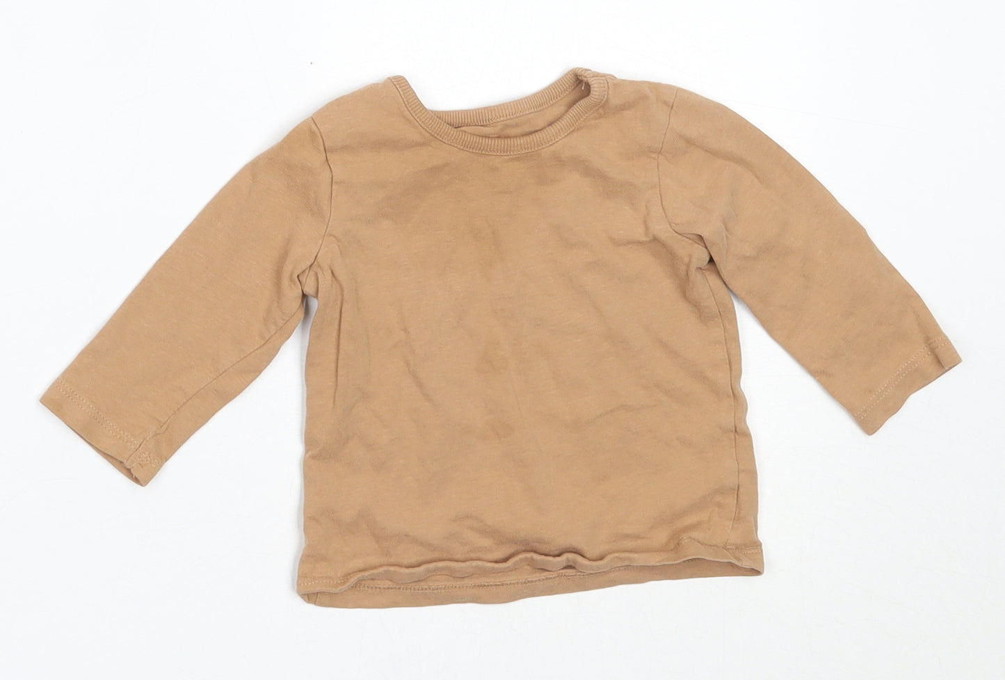 George Boys Brown  Cotton Basic T-Shirt Size 3-6 Months Round Neck