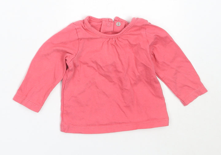 Matalan Girls Pink  Cotton Basic T-Shirt Size 3-6 Months Round Neck