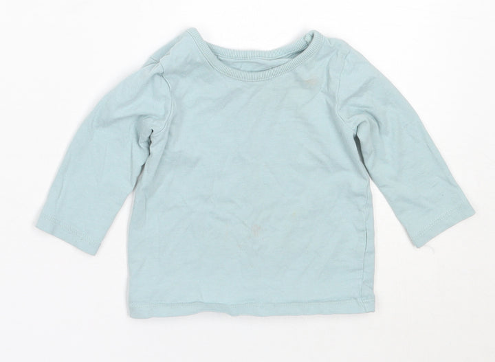 George Girls Blue  Cotton Basic T-Shirt Size 3-6 Months Round Neck