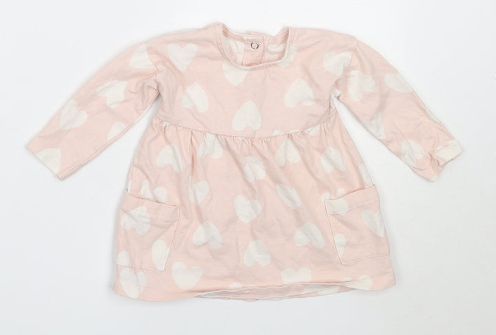 George Girls Pink Cotton Fit & Flare Size 3-6 Months Round Neck