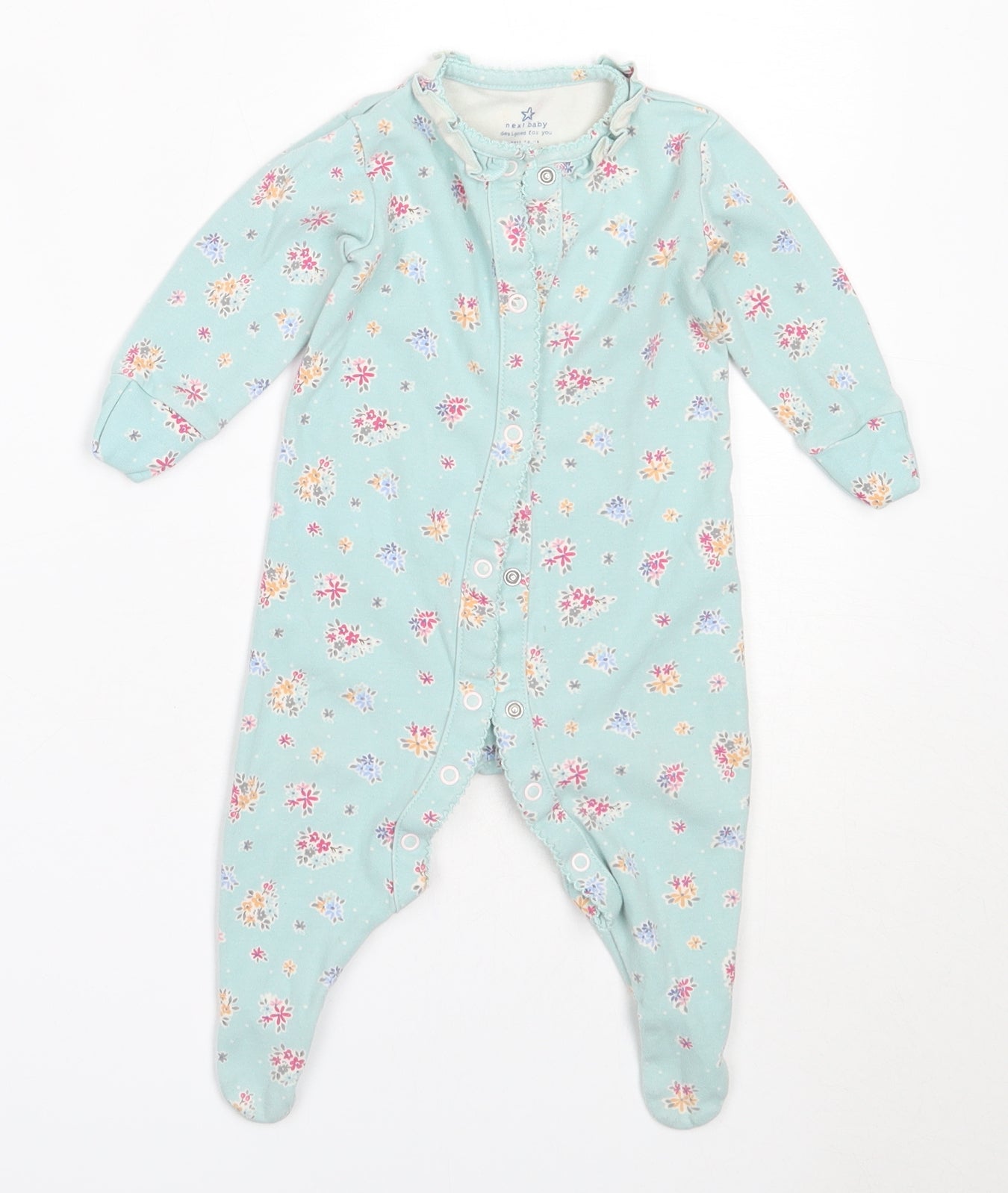 NEXT Girls Blue Floral Cotton Babygrow One-Piece Size 3-6 Months