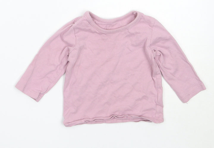 George Girls Purple Cotton Basic T-Shirt Size 3-6 Months Round Neck