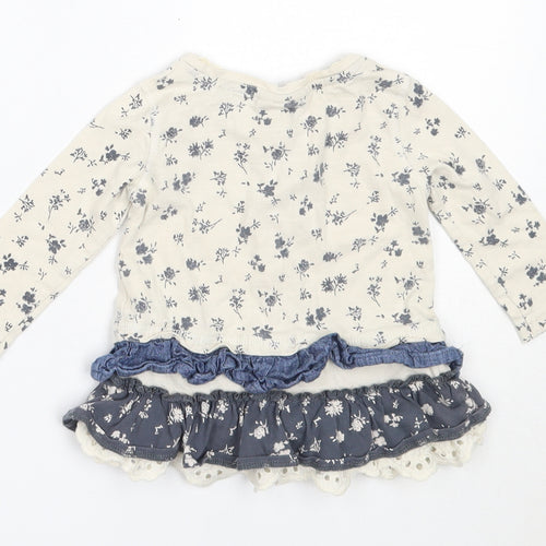NEXT Girls Ivory Floral Cotton Fit & Flare  Size 3-6 Months  Round Neck