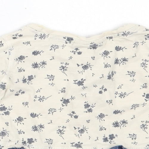 NEXT Girls Ivory Floral Cotton Fit & Flare  Size 3-6 Months  Round Neck