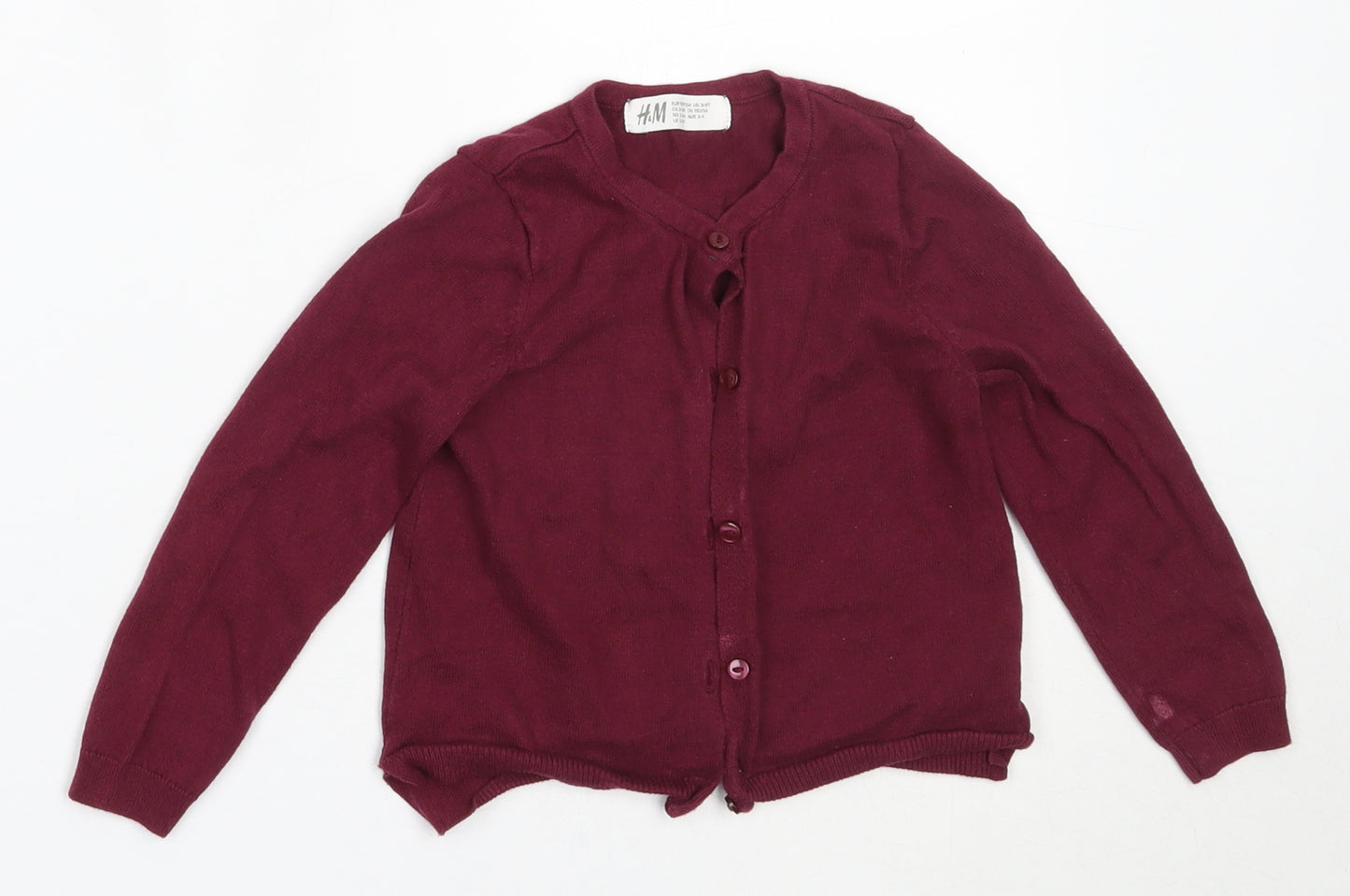 H&M Girls Purple Round Neck  Cotton Cardigan Jumper Size 2-3 Years