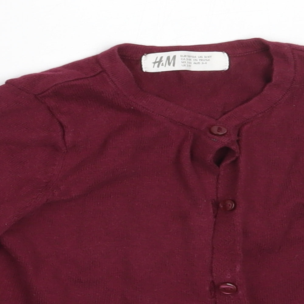 H&M Girls Purple Round Neck  Cotton Cardigan Jumper Size 2-3 Years
