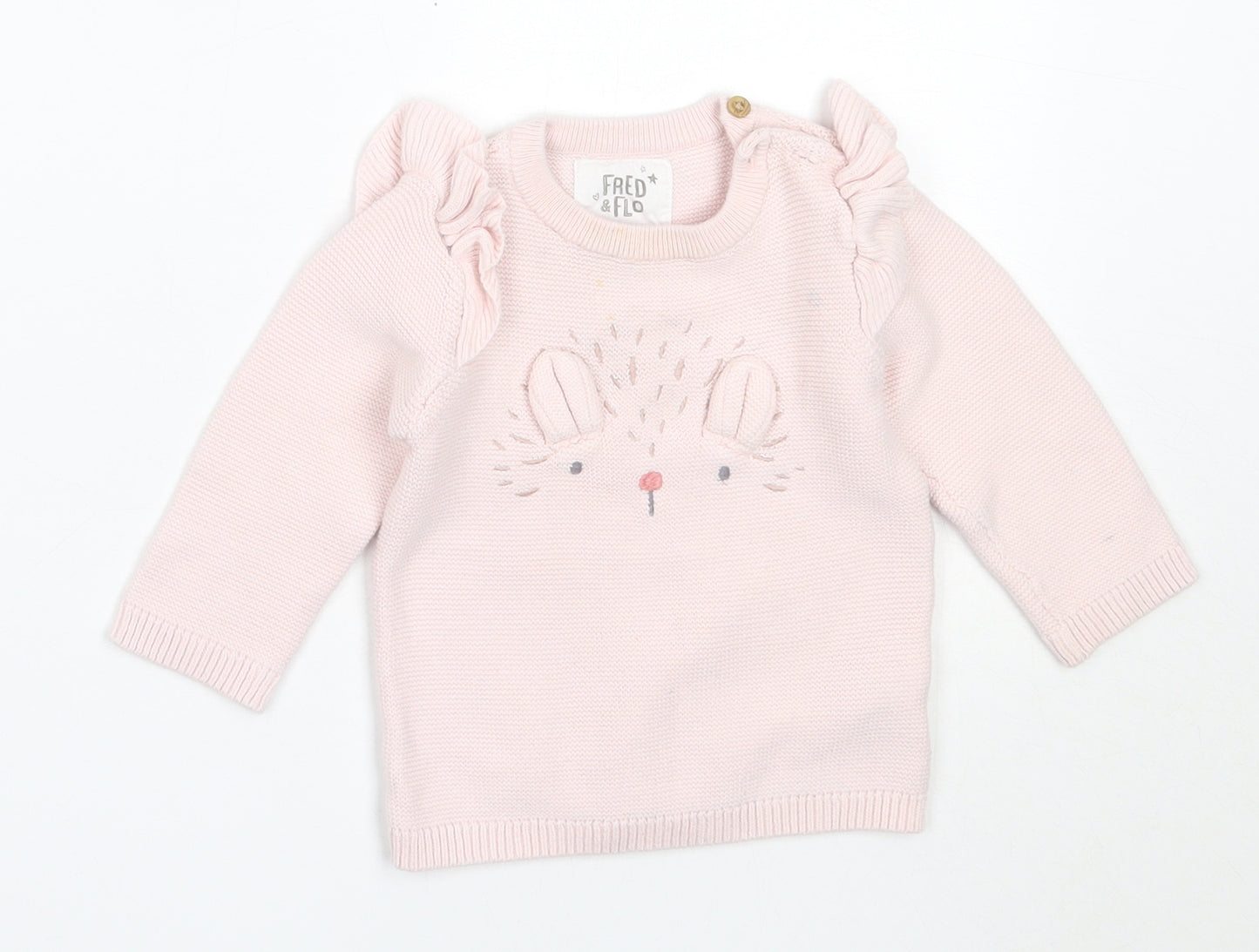 F&F Girls Pink  Cotton Pullover Jumper Size 6-9 Months