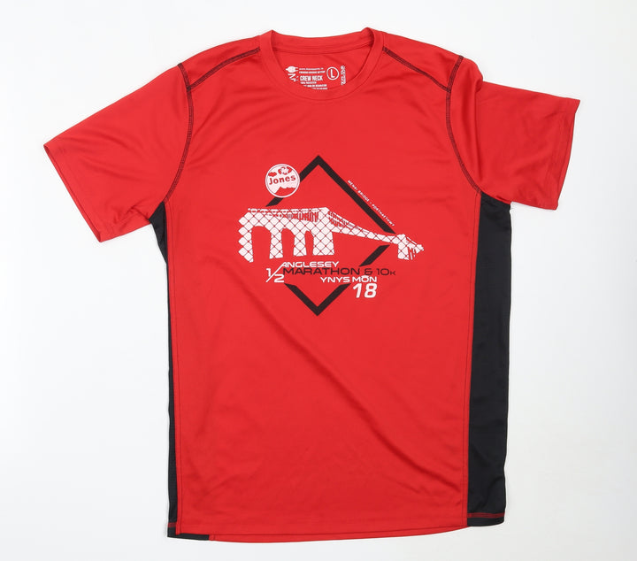 Titan Mens Red Polyester Basic T-Shirt Size L Round Neck