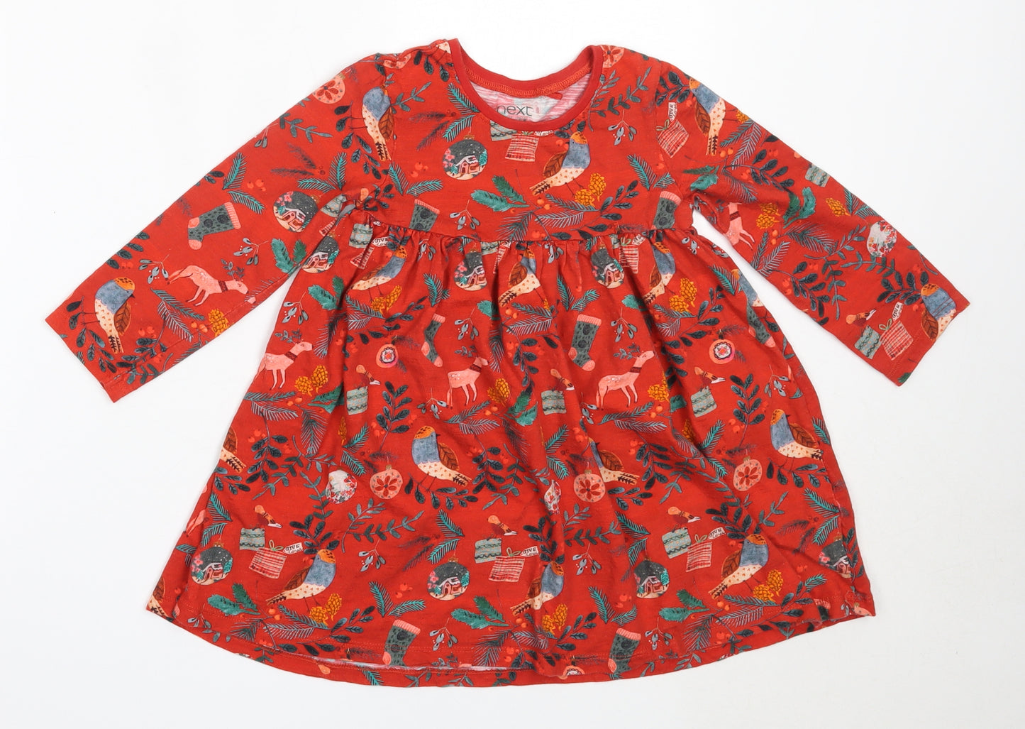 NEXT Girls Red  Cotton Fit & Flare  Size 3-4 Years  Round Neck
