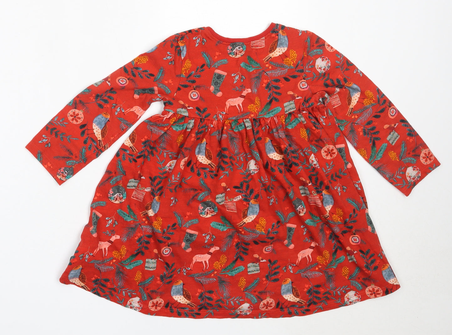 NEXT Girls Red  Cotton Fit & Flare  Size 3-4 Years  Round Neck